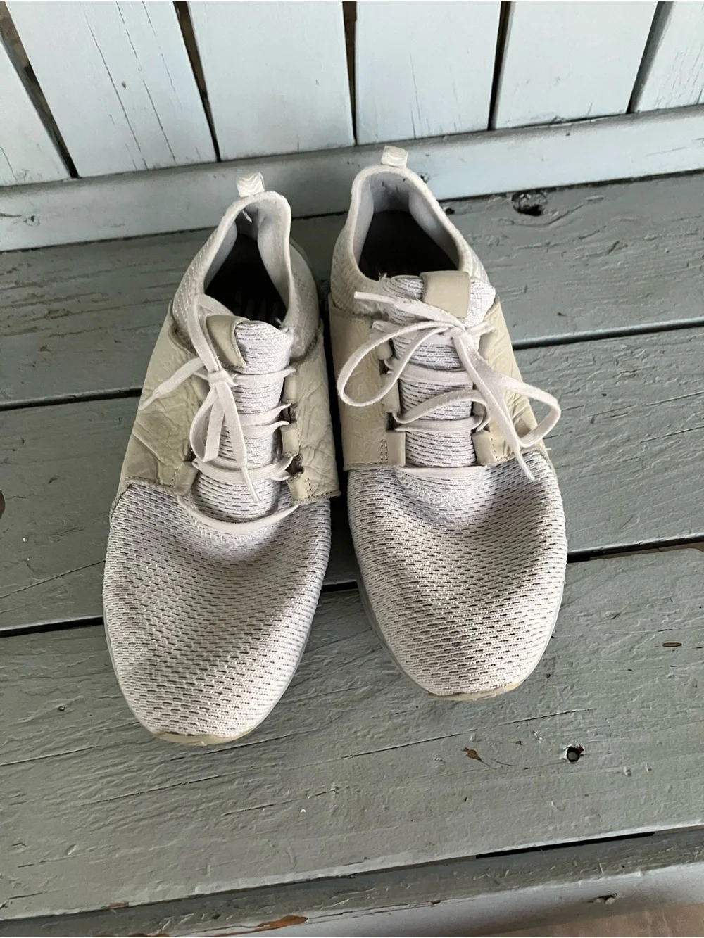 New Balance White Knot with Light Beige Leather Slip on LaceUp Athletic Sneakers